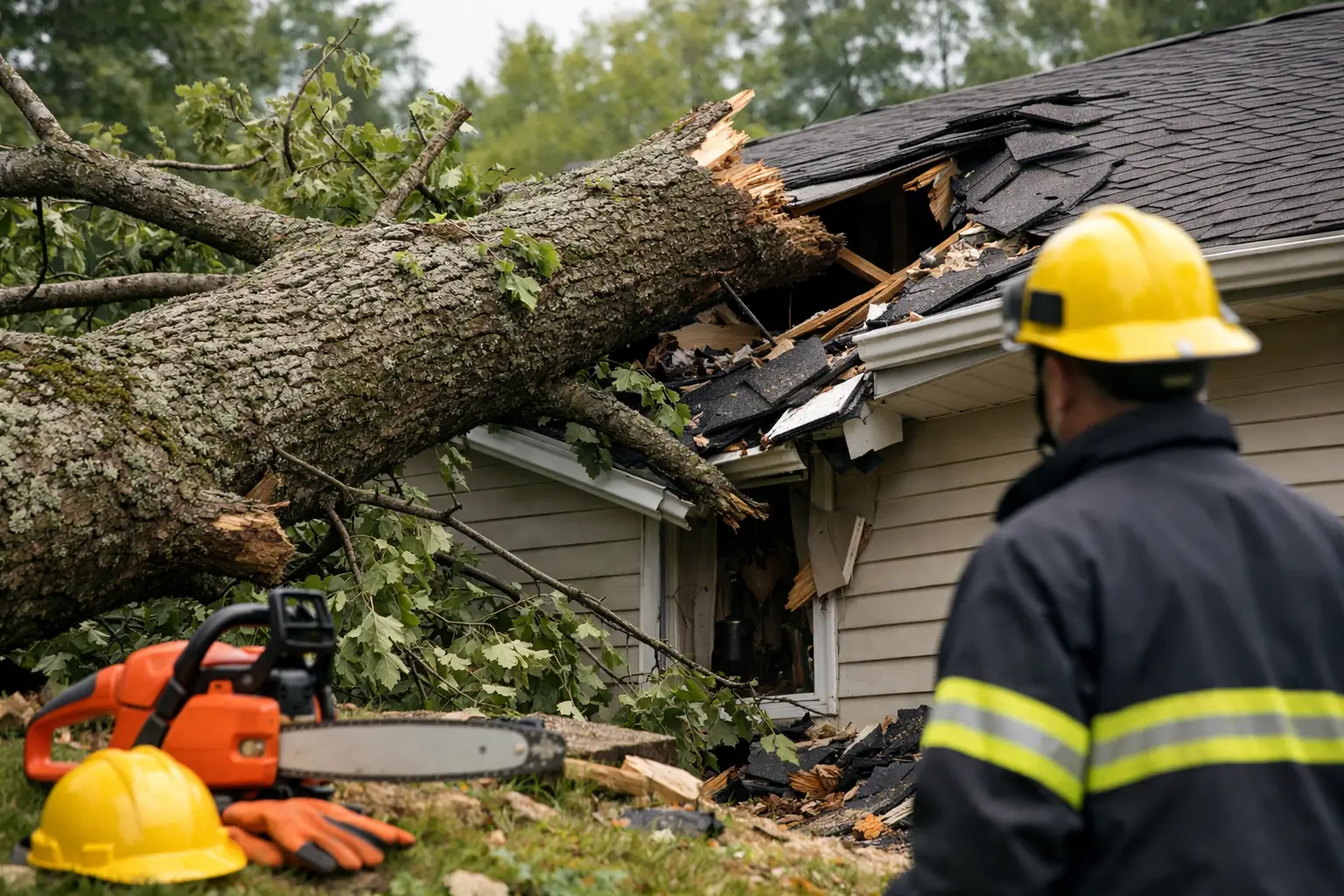 Arbre tombé sur maison - quoi faire vite